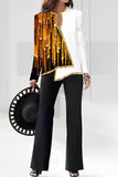 hulianfu Casual Print Asymmetrical V Neck Long Sleeve Two Pieces