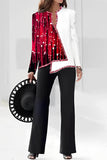 hulianfu Casual Print Asymmetrical V Neck Long Sleeve Two Pieces