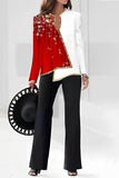 hulianfu Casual Print Asymmetrical V Neck Long Sleeve Two Pieces