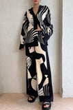 hulianfu Casual Geometric Print Pocket Turndown Collar Two Pieces