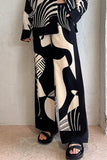 hulianfu Casual Geometric Print Pocket Turndown Collar Two Pieces