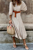 hulianfu Elegant Floral With Belt V Neck A Line Dresses