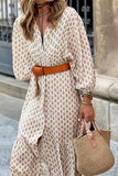 hulianfu Elegant Floral With Belt V Neck A Line Dresses