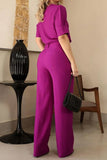 hulianfu Casual Elegant Solid Pocket O Neck Half Sleeve Two Pieces