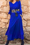 hulianfu Casual Solid With Belt V Neck Long Sleeve Two Pieces