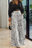 hulianfu Casual Print Pocket V Neck Long Sleeve Two Pieces