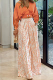 hulianfu Casual Print Pocket V Neck Long Sleeve Two Pieces