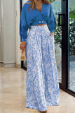 hulianfu Casual Print Pocket V Neck Long Sleeve Two Pieces