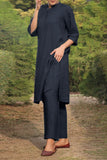 hulianfu Casual Solid Pocket O Neck Long Sleeve Two Pieces