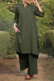 hulianfu Casual Solid Pocket O Neck Long Sleeve Two Pieces