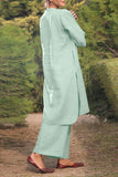 hulianfu Casual Solid Pocket O Neck Long Sleeve Two Pieces