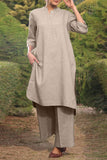 hulianfu Casual Solid Pocket O Neck Long Sleeve Two Pieces