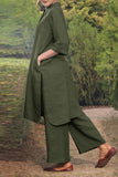 hulianfu Casual Solid Pocket O Neck Long Sleeve Two Pieces
