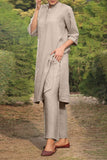 hulianfu Casual Solid Pocket O Neck Long Sleeve Two Pieces