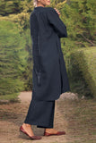hulianfu Casual Solid Pocket O Neck Long Sleeve Two Pieces
