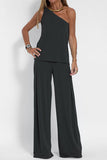 hulianfu Casual Solid Oblique Collar Sleeveless three Pieces