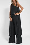 hulianfu Casual Solid Oblique Collar Sleeveless three Pieces