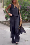 hulianfu Casual Solid Oblique Collar Sleeveless three Pieces