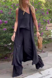 hulianfu Casual Solid Oblique Collar Sleeveless three Pieces