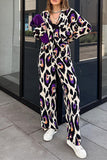 hulianfu Casual Print Turndown Collar Long Sleeve Two Pieces