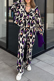 hulianfu Casual Print Turndown Collar Long Sleeve Two Pieces