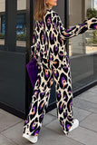 hulianfu Casual Print Turndown Collar Long Sleeve Two Pieces