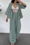 hulianfu Casual Simplicity Solid Pocket V Neck Three Quarter Two Pieces(3 Colors)