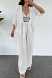 hulianfu Casual Simplicity Solid Pocket V Neck Three Quarter Two Pieces(3 Colors)