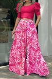 hulianfu Elegant Floral Patchwork Short Sleeve Two Pieces