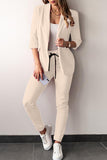 hulianfu Casual Solid Frenulum Turn-back Collar Three Quarter Two Pieces