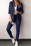 hulianfu Casual Solid Frenulum Turn-back Collar Three Quarter Two Pieces