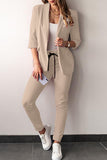 hulianfu Casual Solid Frenulum Turn-back Collar Three Quarter Two Pieces