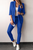 hulianfu Casual Solid Frenulum Turn-back Collar Three Quarter Two Pieces