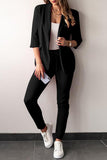 hulianfu Casual Solid Frenulum Turn-back Collar Three Quarter Two Pieces