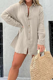hulianfu Casual Solid Patchwork Turndown Collar Long Sleeve Two Pieces