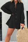 hulianfu Casual Solid Patchwork Turndown Collar Long Sleeve Two Pieces