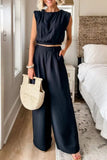 hulianfu Casual Solid Pocket O Neck Sleeveless Two Pieces