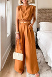 hulianfu Casual Solid Pocket O Neck Sleeveless Two Pieces