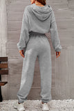 hulianfu Casual Sportswear Solid Fold Hooded Collar Long Sleeve Two Pieces