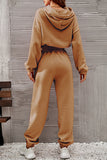 hulianfu Casual Sportswear Solid Fold Hooded Collar Long Sleeve Two Pieces