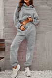 hulianfu Casual Sportswear Solid Fold Hooded Collar Long Sleeve Two Pieces