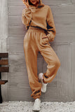 hulianfu Casual Sportswear Solid Fold Hooded Collar Long Sleeve Two Pieces