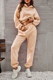 hulianfu Casual Sportswear Solid Fold Hooded Collar Long Sleeve Two Pieces
