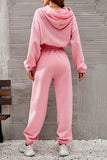 hulianfu Casual Sportswear Solid Fold Hooded Collar Long Sleeve Two Pieces