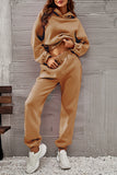 hulianfu Casual Sportswear Solid Fold Hooded Collar Long Sleeve Two Pieces