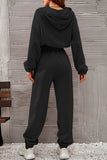 hulianfu Casual Sportswear Solid Fold Hooded Collar Long Sleeve Two Pieces