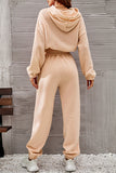 hulianfu Casual Sportswear Solid Fold Hooded Collar Long Sleeve Two Pieces