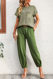 hulianfu Casual Solid Without Belt O Neck Short Sleeve Two Pieces(4 Colors)