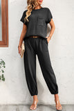 hulianfu Casual Solid Without Belt O Neck Short Sleeve Two Pieces(4 Colors)