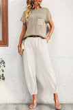 hulianfu Casual Solid Without Belt O Neck Short Sleeve Two Pieces(4 Colors)